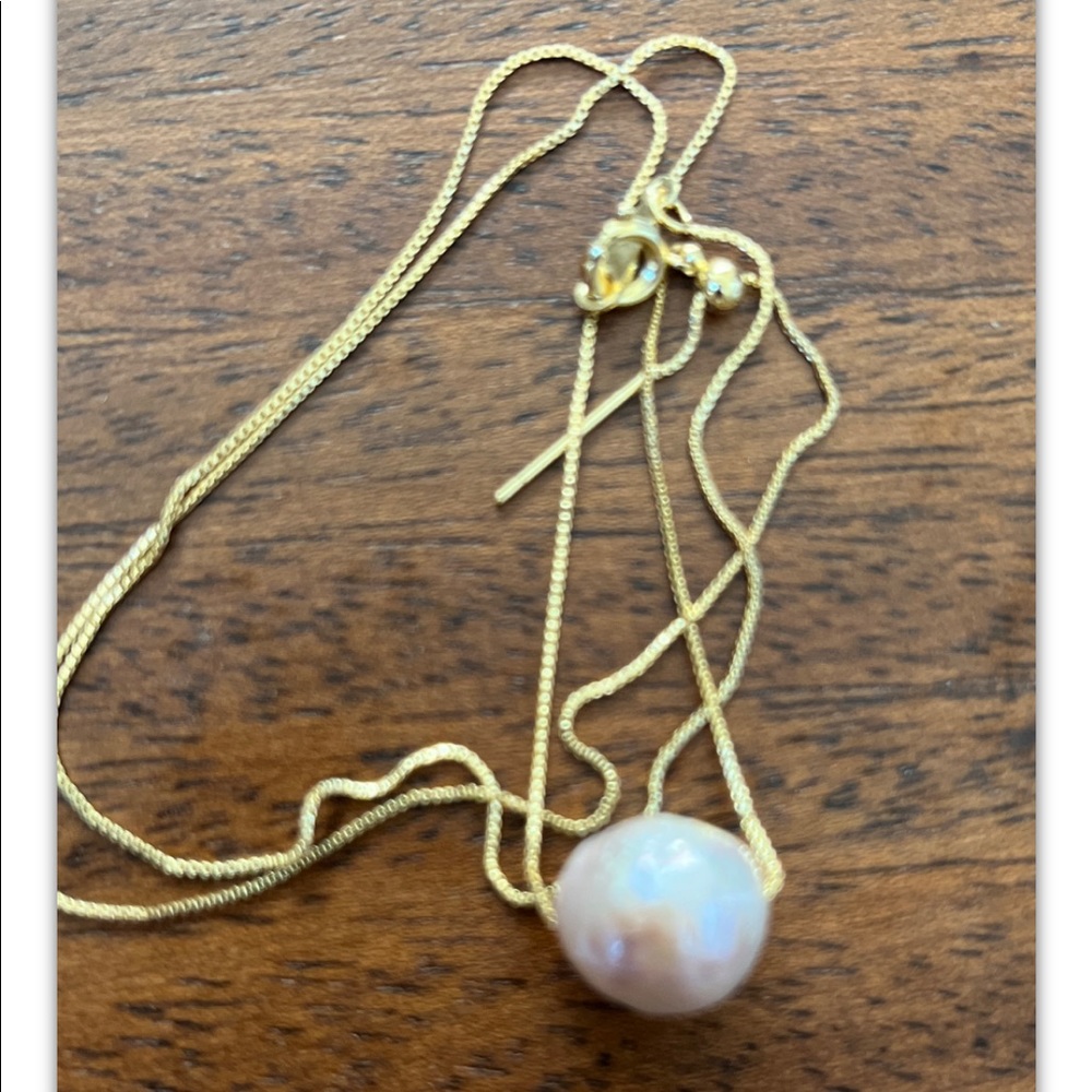 12-13MM Pink Baroque Pearl Necklace 18K Gold Plated Chain & Clasp New - Picture 2 of 5